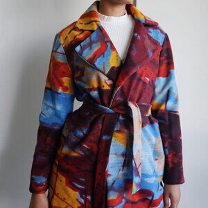 Colourful Unique Multicoloured Watercolour Jacket | Colourful Belted Jacket